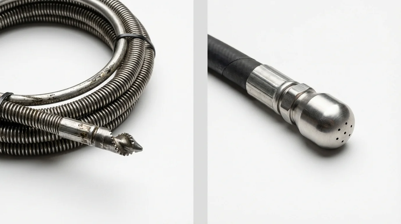 Drain snake cable and hydro jetting nozzle used for drain cleaning in Florence, WI