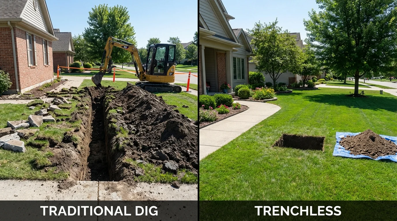 Trenchless sewer repair with minimal yard damage versus traditional excavation in Florence, WI